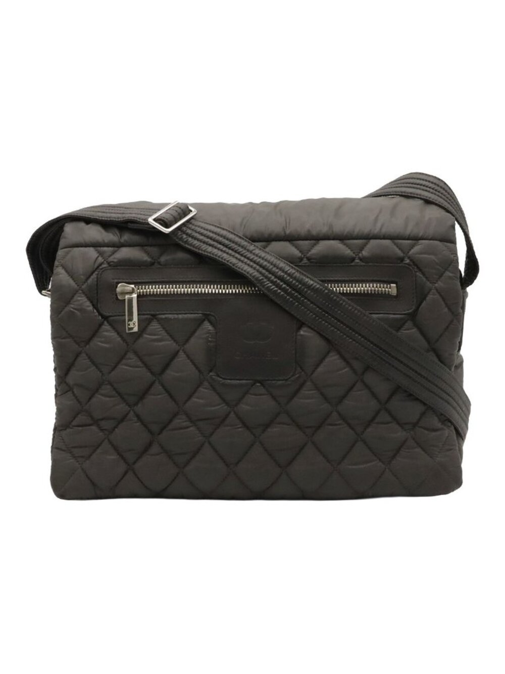 Chanel Coco Cocoon CC Logo Quilted Shoulder Bag Messenger Nylon Gray Navy